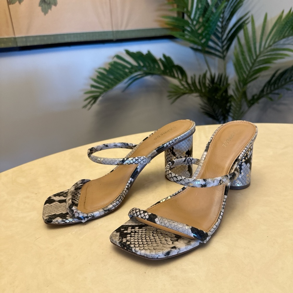 Express Black and Gray Snakeskin Heels